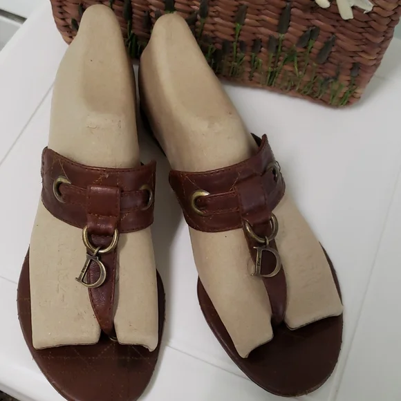 Christian Dior Brown Leather Cannage Block Heel Sandals Size 40